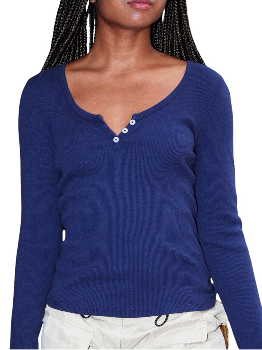 EUC PacSun Navy Ribbed Long Sleeve Henley Top Women's Small Y2K Basic